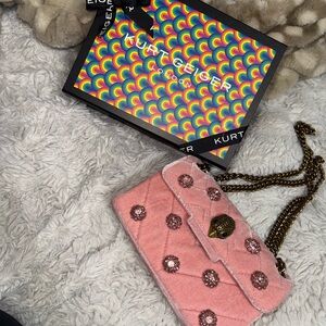 Kurt Geiger Pink Embellished crossbody with Gold Chain